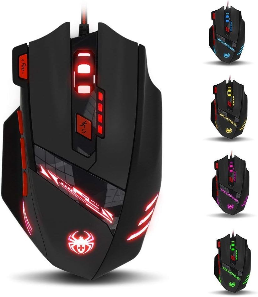 zelotes T90 Gaming Mouse 9200 DPI, 8 Programmable Buttons Multi - Modes LED lights USB Gaming Mice, Weight Tuning for Laptop, Desktop, PC, Macbook - Black - Amazing Gadgets Outlet