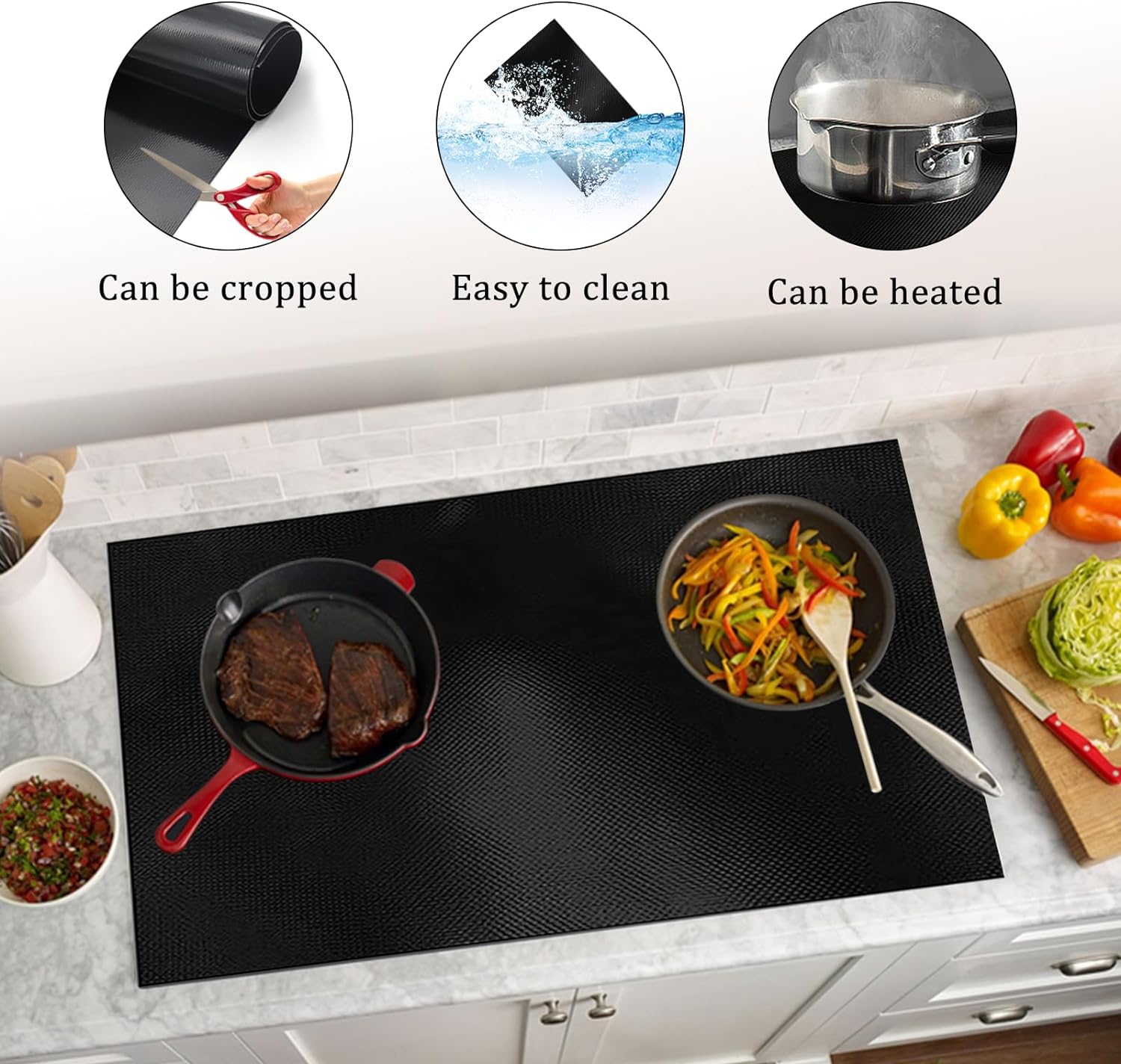 ZHIQIN Induction Hob Protector Mat 52x90cm Multifunctional Silicone Induction Hob Cover Black Nonskid Kitchen Mat Cooktop Scratch Protector for Kitchen for Induction Stove - Amazing Gadgets Outlet