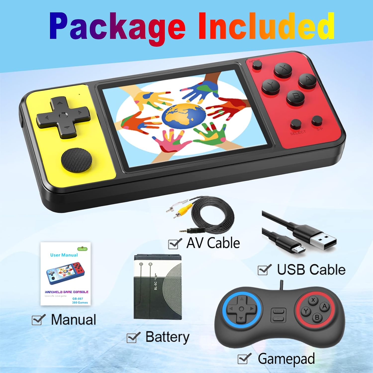 ZHISHAN Handheld Game Console for Kids with 3.0" Screen Gamepad AV Output Built in 270 Classic Retro Video Games Portable Gaming Player Toy for Kids Birthday (Black Yellow) - Amazing Gadgets Outlet