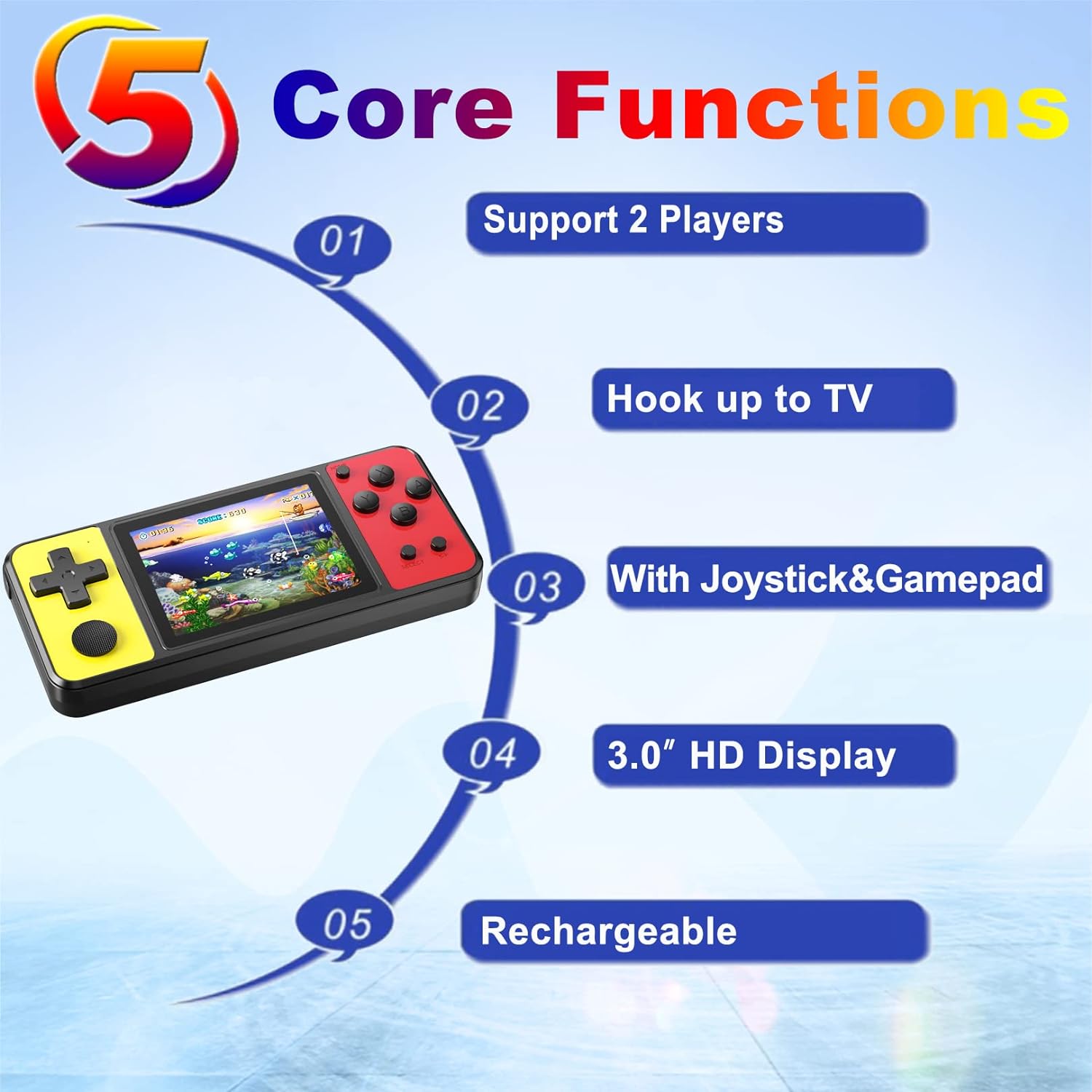 ZHISHAN Handheld Game Console for Kids with 3.0" Screen Gamepad AV Output Built in 270 Classic Retro Video Games Portable Gaming Player Toy for Kids Birthday (Black Yellow) - Amazing Gadgets Outlet