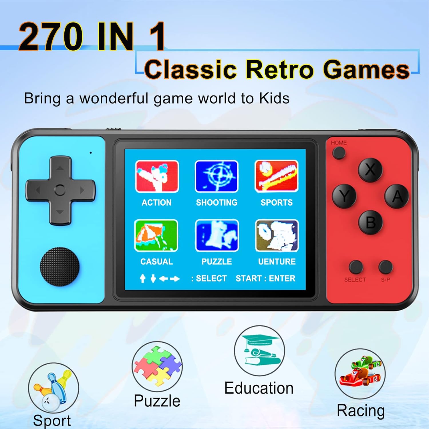 ZHISHAN Handheld Game Console for Kids with 3.0" Screen Handheld Gamepad & AV Output Built in 270 Classic Retro Video Games Portable Gaming Player Toy for Children Birthday (Black) - Amazing Gadgets Outlet