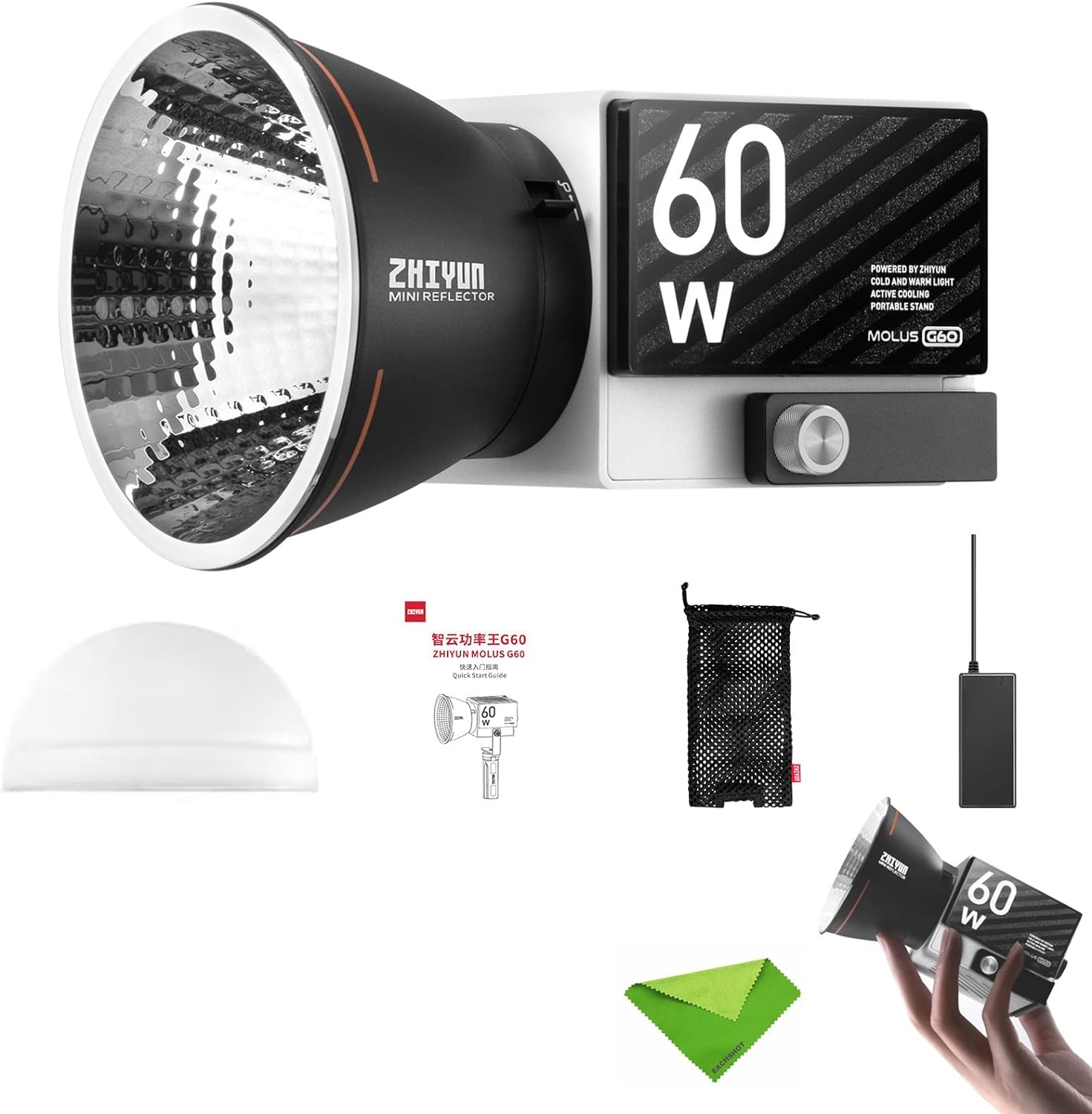 Zhiyun Molus G60 60W LED Video Light CCT 2700K~6500K, CRI?96 TLCI?97 ZY Mount Manual and App Control Continuous Lighting for Photography, Studio Video Lighting, YouTube, Vlog, Live Stream, etc - Amazing Gadgets Outlet