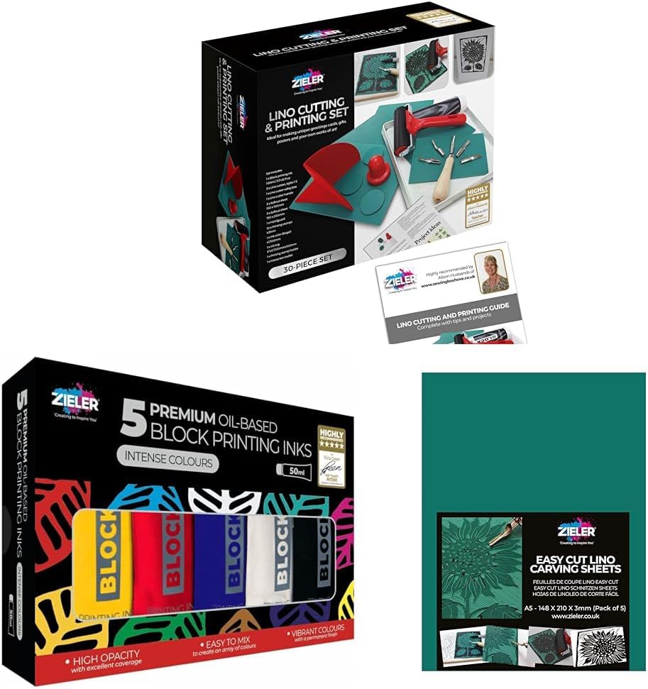 Zieler Lino Cutting & Printing Starter Kit (30 - pieces) Ideal for School or Home. Perfect for Beginner or Advanced projects such as Greeting Cards, Stamps & much more. Includes Starter Booklet! - Amazing Gadgets Outlet