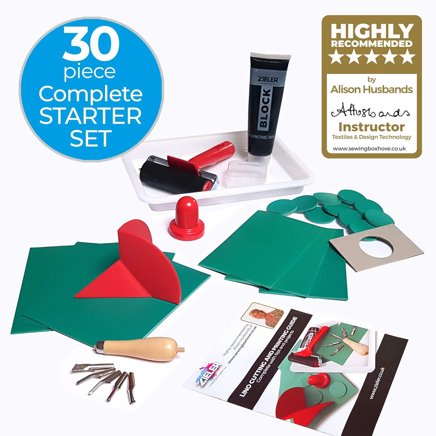 Zieler Lino Cutting & Printing Starter Kit (30 - pieces) Ideal for School or Home. Perfect for Beginner or Advanced projects such as Greeting Cards, Stamps & much more. Includes Starter Booklet! - Amazing Gadgets Outlet