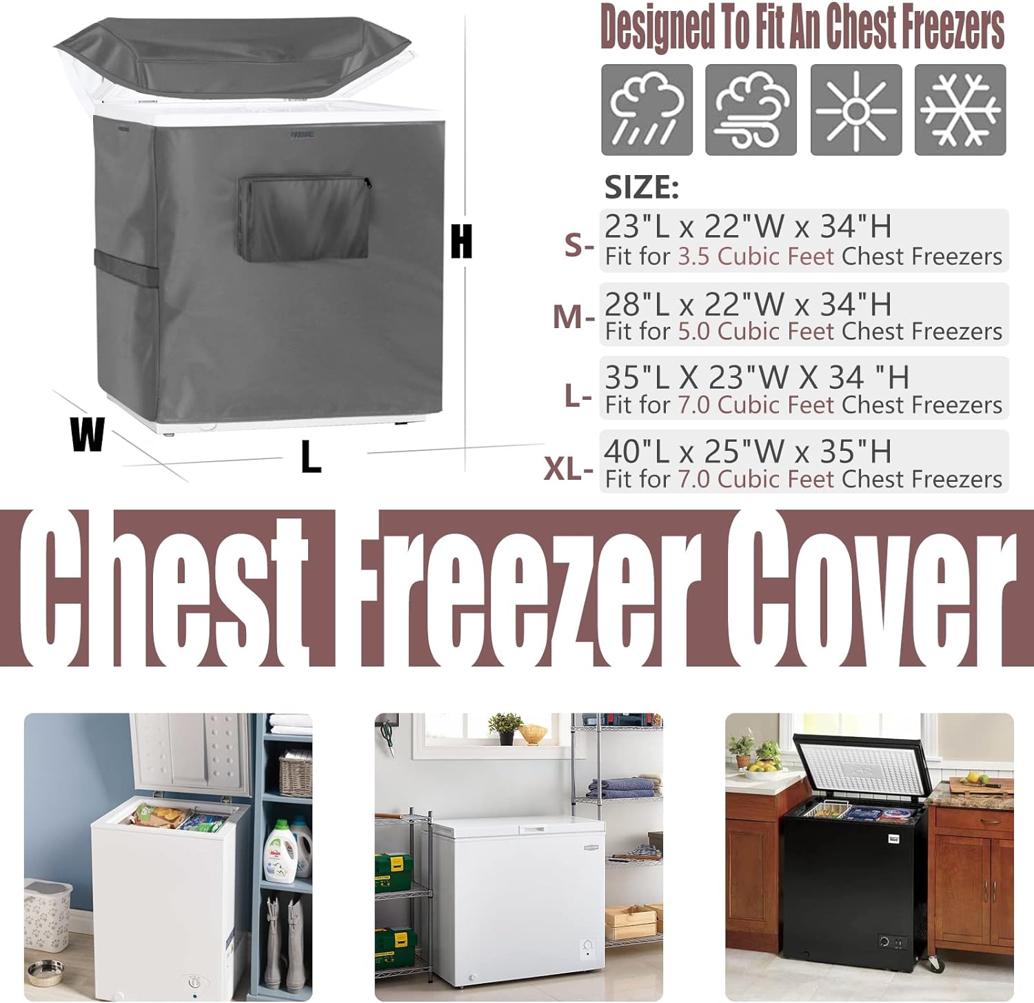 ZILOMI Chest Freezer Cover, Outdoor Deep Cover Waterproof, fit for 7.0 Cubic Feet, Top with Zipper to Open, no need to disassemble,Grey,23"L X 22"W X 34"H   Import  Single ASIN  Import  Multiple ASIN ×Product customization General Descri - Amazing Gadgets Outlet