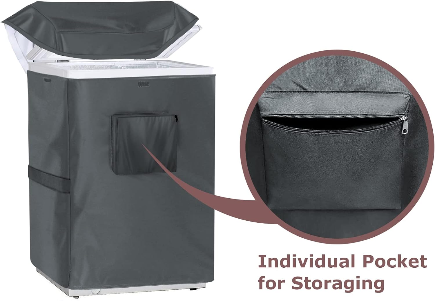 ZILOMI Chest Freezer Cover, Outdoor Deep Cover Waterproof, fit for 7.0 Cubic Feet, Top with Zipper to Open, no need to disassemble,Grey,23"L X 22"W X 34"H   Import  Single ASIN  Import  Multiple ASIN ×Product customization General Descri - Amazing Gadgets Outlet