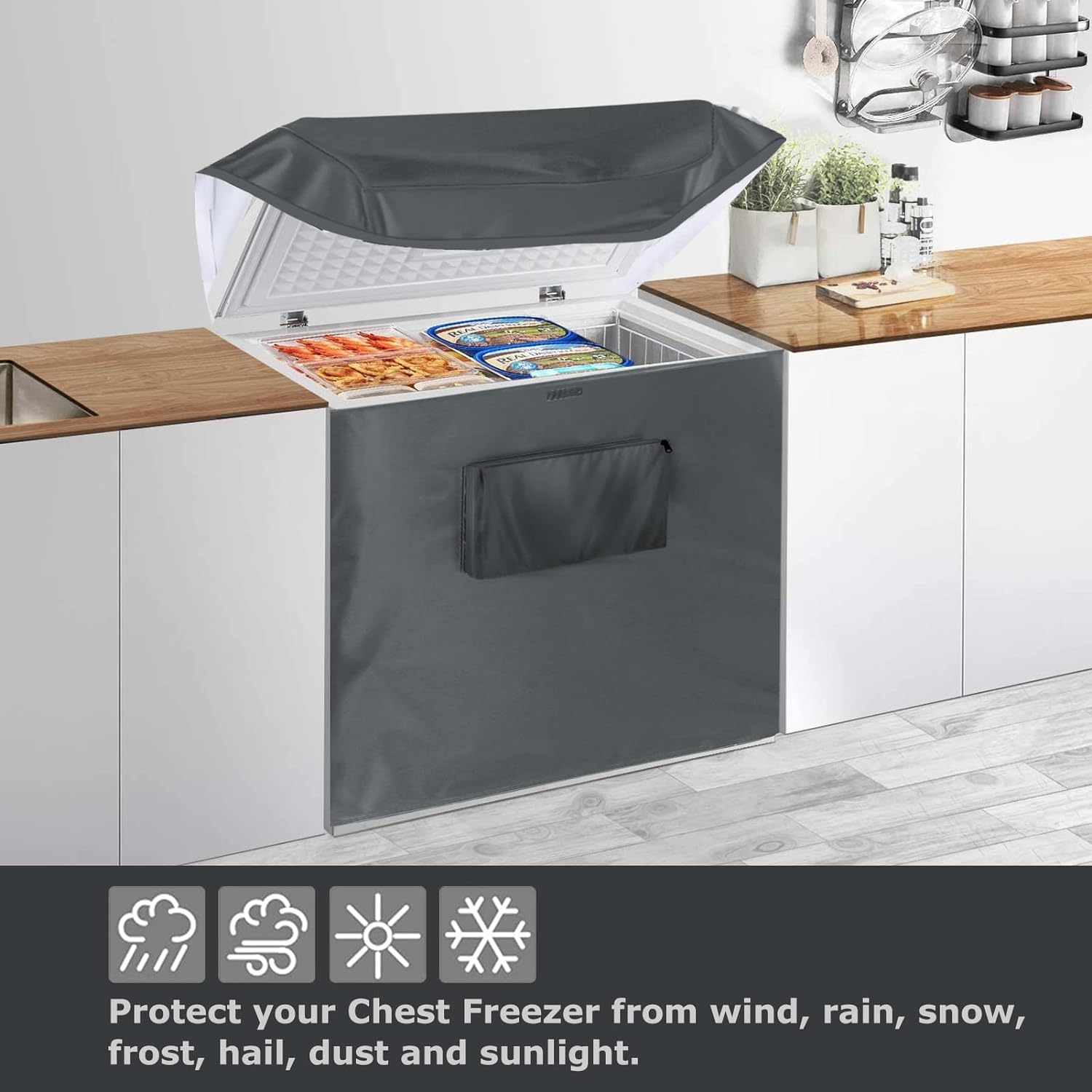 ZILOMI Chest Freezer Cover, Outdoor Deep Cover Waterproof, fit for 7.0 Cubic Feet, Top with Zipper to Open, no need to disassemble,Grey,23"L X 22"W X 34"H   Import  Single ASIN  Import  Multiple ASIN ×Product customization General Descri - Amazing Gadgets Outlet