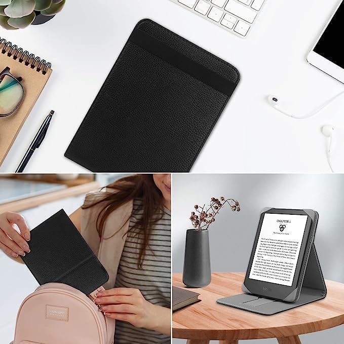 ZOENHWA Universal Case for 6.8" Paperwhite Compatible 6" All - new Kindle 2022 8 2019/Kobo Clara HD/Kobo Clara 2E Leather Stand Cover for 6 - 6.8" PocketBook/Tolino/Sony E - Book Reader, Black - Amazing Gadgets Outlet