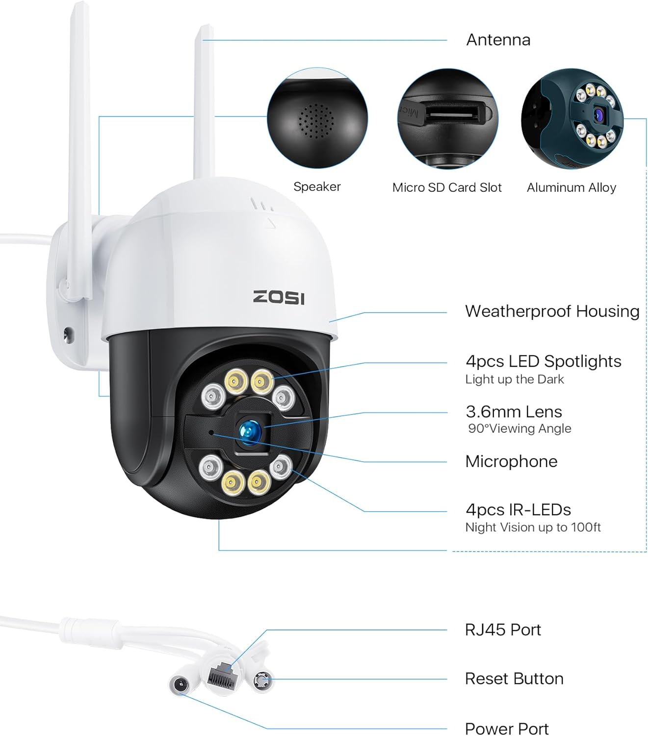 ZOSI 2MP WiFi Security Camera Outdoor, 1080P Pan/Tilt CCTV Camera with Person Vehicle Detection, Color Night Vision, Light Siren Alarm, 2 - Way Audio, Alexa, Cloud & SD Card Storage, C289 - Amazing Gadgets Outlet