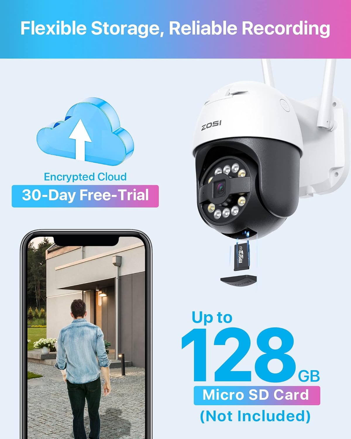 ZOSI 3K WiFi Security Camera Outdoor, 5MP Pan/Tilt Home CCTV Camera with Person Vehicle Detection, Spotlight Siren, Auto Tracking, Color Night Vision, Cloud & SD Card Storage, Work with Alexa, C296 - Amazing Gadgets Outlet