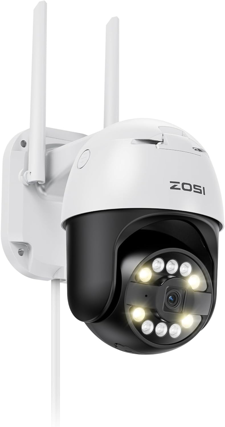 ZOSI 3K WiFi Security Camera Outdoor, 5MP Pan/Tilt Home CCTV Camera with Person Vehicle Detection, Spotlight Siren, Auto Tracking, Color Night Vision, Cloud & SD Card Storage, Work with Alexa, C296 - Amazing Gadgets Outlet