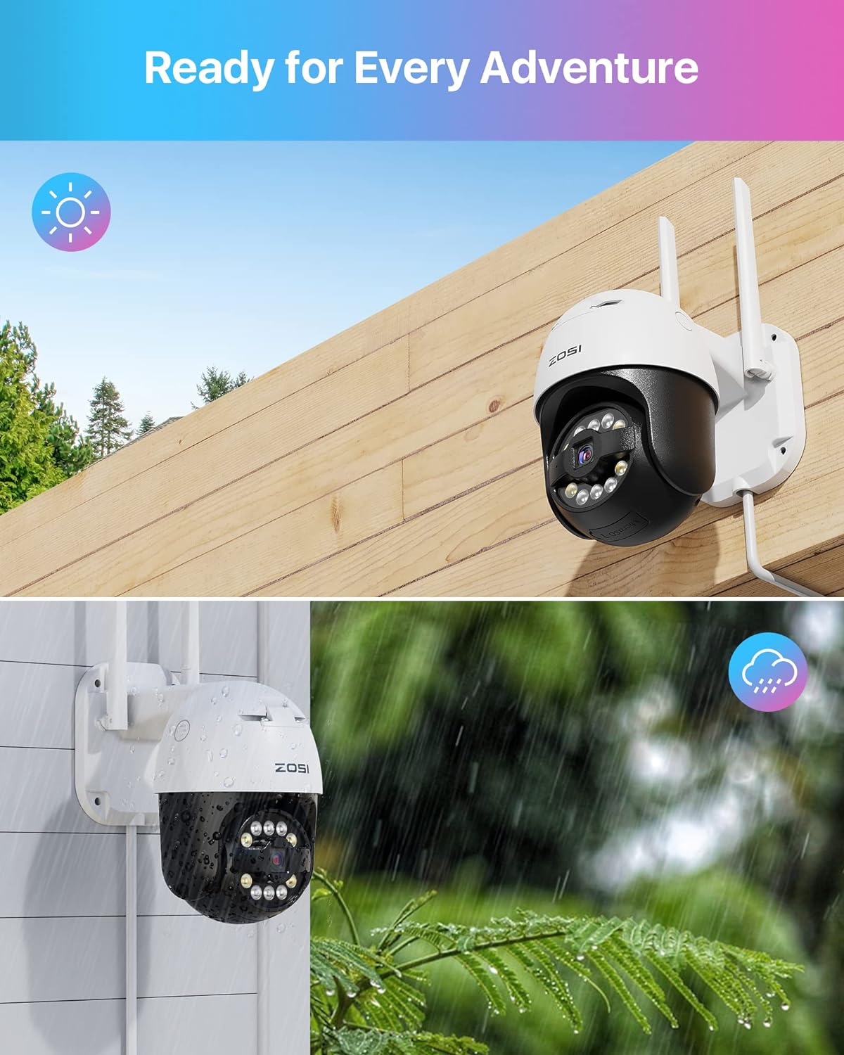 ZOSI 3K WiFi Security Camera Outdoor, 5MP Pan/Tilt Home CCTV Camera with Person Vehicle Detection, Spotlight Siren, Auto Tracking, Color Night Vision, Cloud & SD Card Storage, Work with Alexa, C296 - Amazing Gadgets Outlet