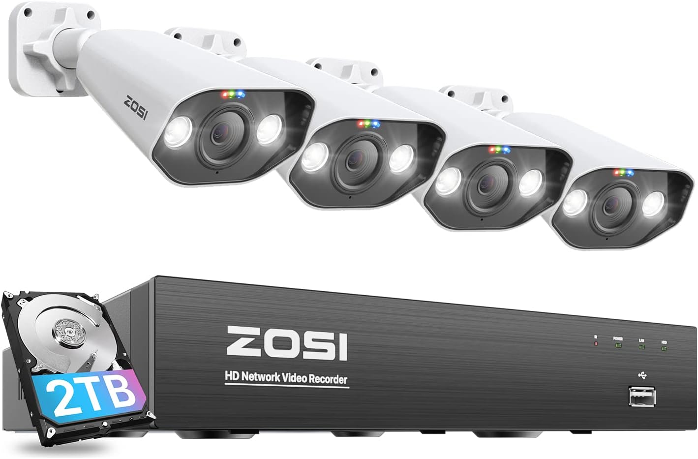 ZOSI 8CH 1080P Home CCTV Security Camera System with AI Human Vehicle Detection, 5MP Lite H.265+ DVR Recorder 1TB Hard Drive and 2pcs 2MP Weatherproof Outdoor Bullet Security Cameras, Smart Alerts - Amazing Gadgets Outlet