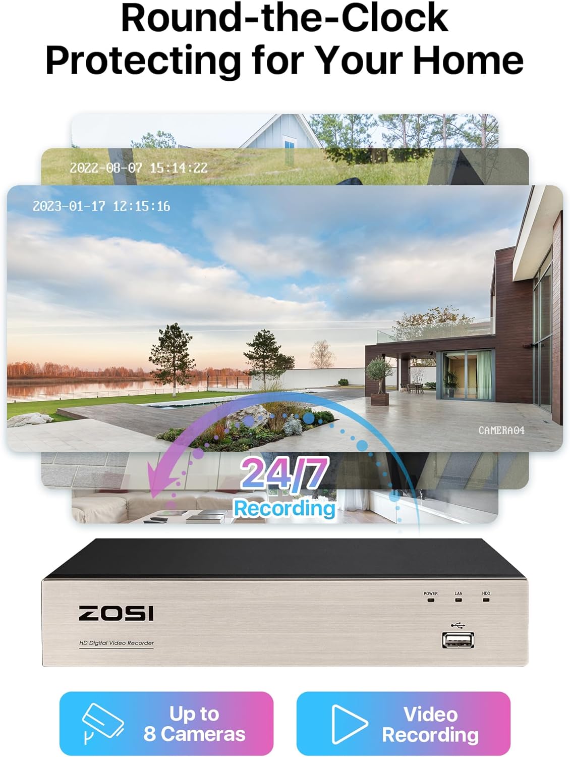 ZOSI 8CH 1080P Home CCTV Security Camera System with AI Human Vehicle Detection, 5MP Lite H.265+ DVR Recorder 1TB Hard Drive and 2pcs 2MP Weatherproof Outdoor Bullet Security Cameras, Smart Alerts - Amazing Gadgets Outlet