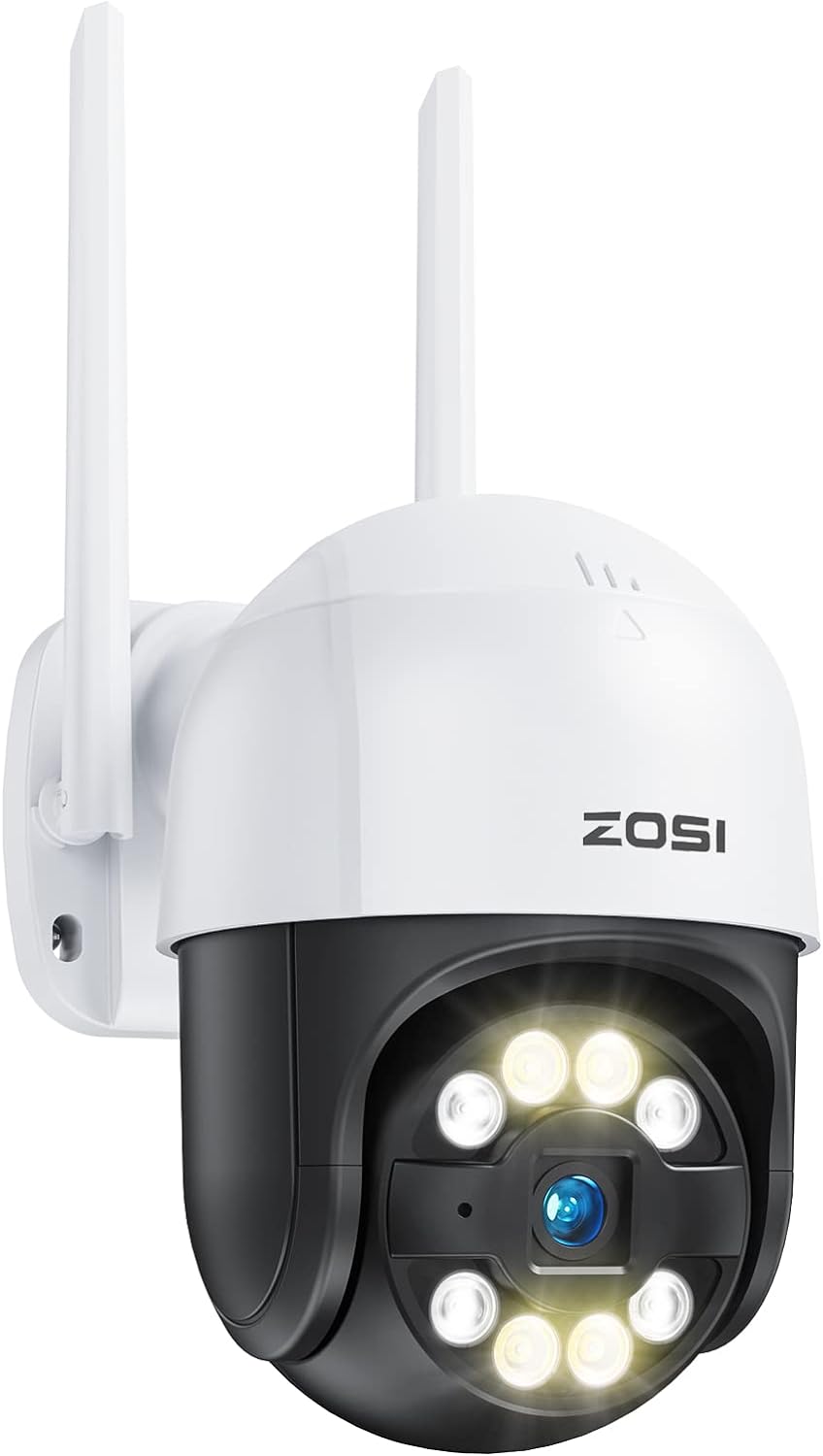 ZOSI C289 2K WiFi Security Camera Outdoor, 3MP Pan/Tilt CCTV Camera, Person Vehicle Detection, Color Night Vision, Auto Tracking, Light Siren Alarm, 2 - Way Audio, Plug - in Power, SD Card & Cloud Storage - Amazing Gadgets Outlet