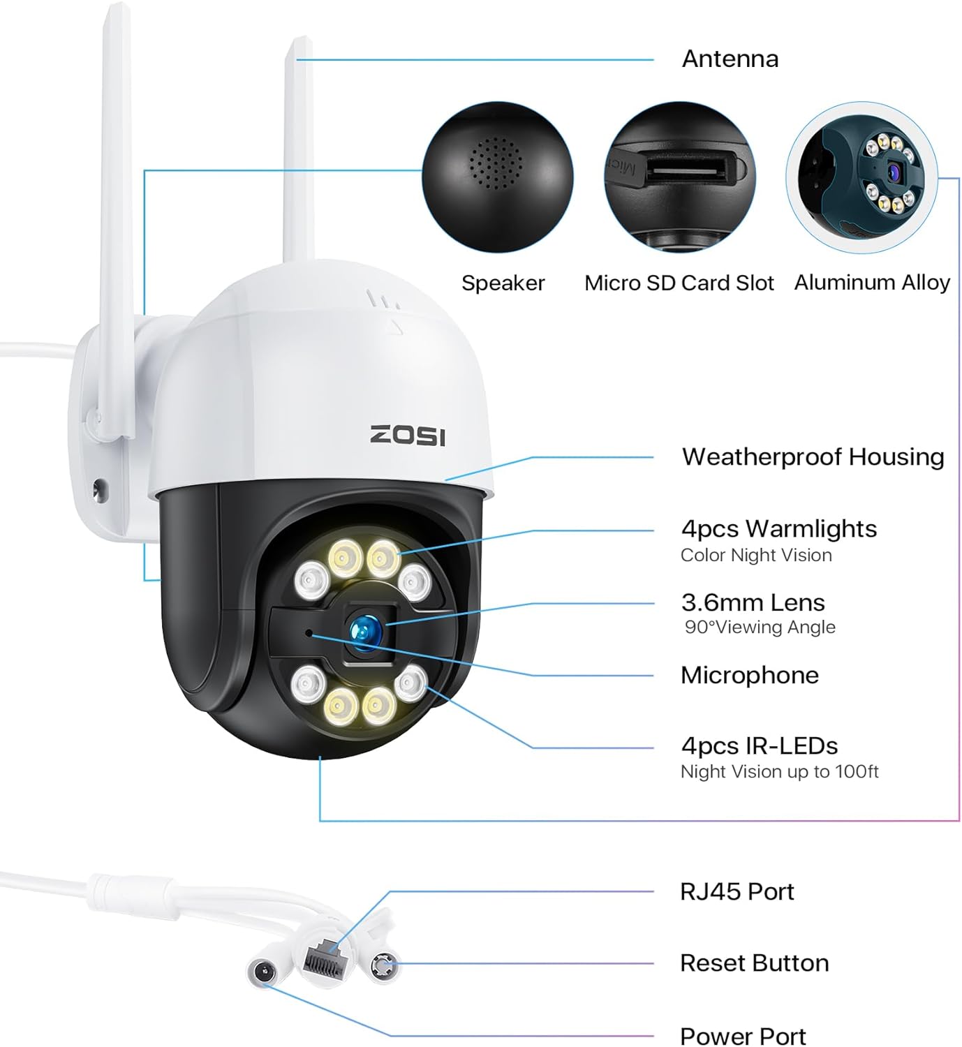 ZOSI C289 2K WiFi Security Camera Outdoor, 3MP Pan/Tilt CCTV Camera, Person Vehicle Detection, Color Night Vision, Auto Tracking, Light Siren Alarm, 2 - Way Audio, Plug - in Power, SD Card & Cloud Storage - Amazing Gadgets Outlet