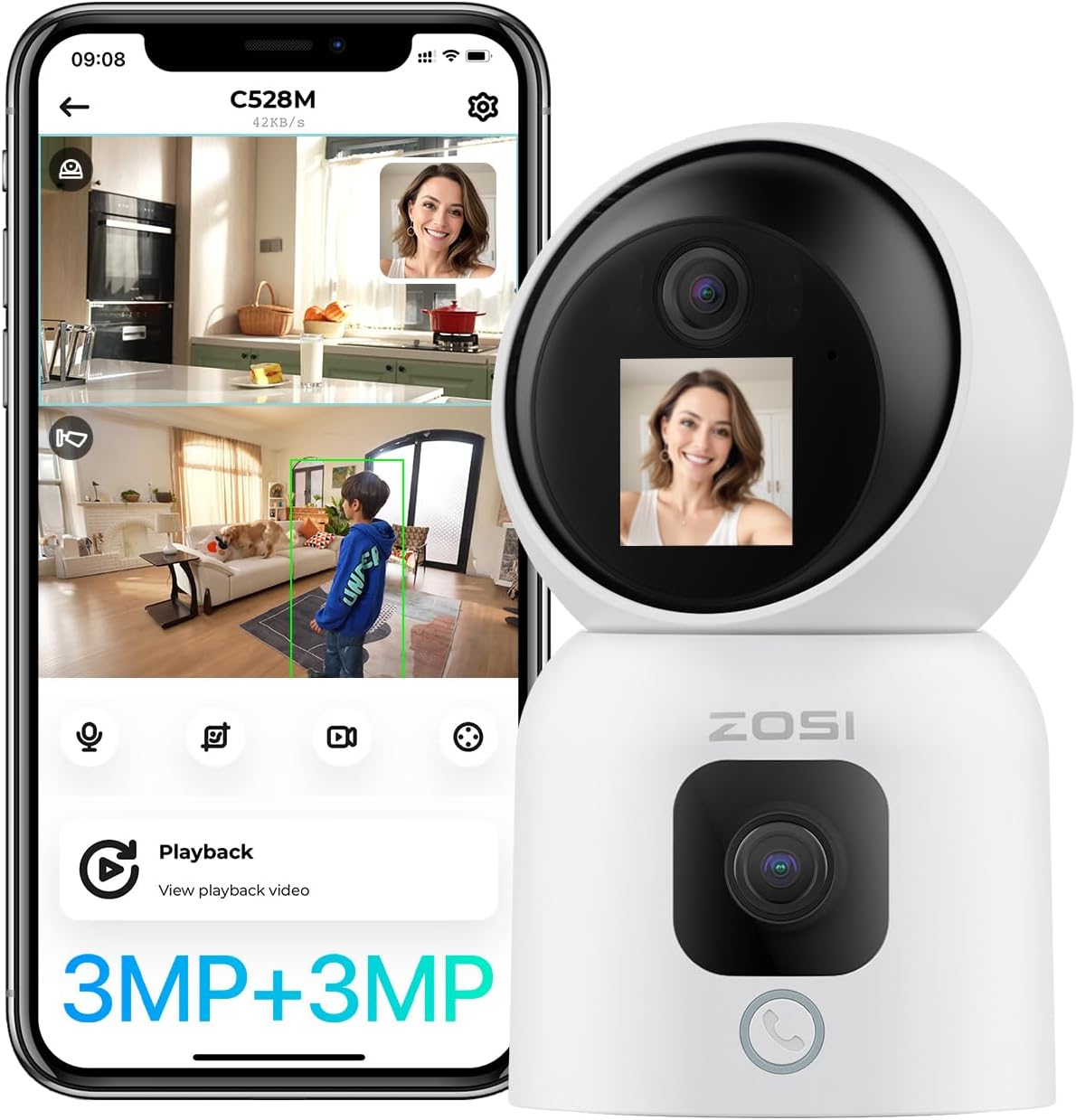 ZOSI C518 2K 3MP Pan/Tilt Security Camera,360° Views Baby/Pet Dog Monitor,2.4G/5G Dual - Band WiFi Indoor Cam with App,Smart Person Detection,2 Way Aud,Cloud & SD Card Storage,Works with Alexa - Amazing Gadgets Outlet