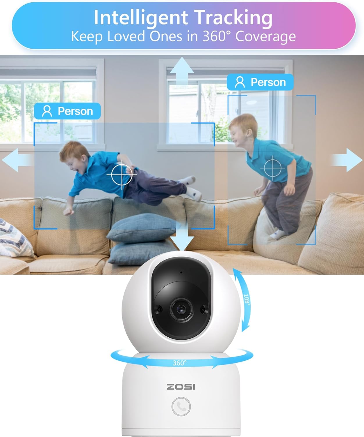 ZOSI C518 2K 3MP Pan/Tilt Security Camera,360° Views Baby/Pet Dog Monitor,2.4G/5G Dual - Band WiFi Indoor Cam with App,Smart Person Detection,2 Way Aud,Cloud & SD Card Storage,Works with Alexa - Amazing Gadgets Outlet