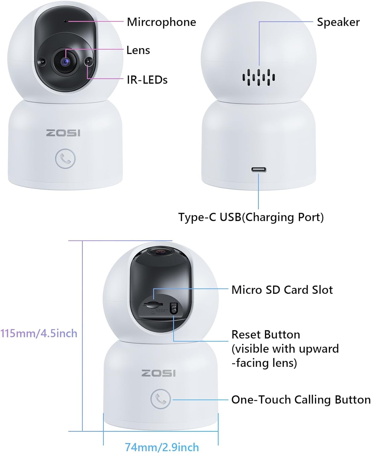 ZOSI C518 2K 3MP Pan/Tilt Security Camera,360° Views Baby/Pet Dog Monitor,2.4G/5G Dual - Band WiFi Indoor Cam with App,Smart Person Detection,2 Way Aud,Cloud & SD Card Storage,Works with Alexa - Amazing Gadgets Outlet