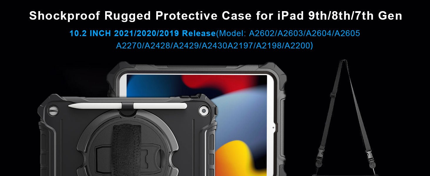 ZtotopCases for iPad 9th/8th/7th Generation, iPad Case 10.2, Shockproof Body Protective Cover with 360° Rotating Hand Strap &Stand, Pencil Holder, Drop Protection, Heavy Duty, 2021/2020/2019, Black - Amazing Gadgets Outlet