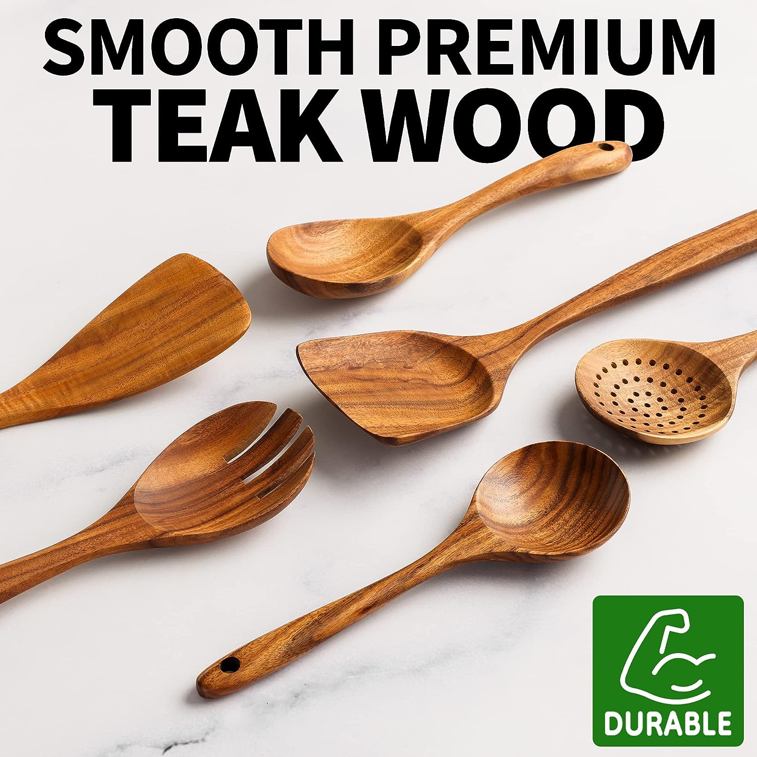 Zulay Kitchen Premium Wooden Utensils for Cooking - 6Pc Set Non - Stick Soft Comfortable Grip Wooden Cooking Utensils - Smooth Finish Teak Wooden Spoons - Amazing Gadgets Outlet