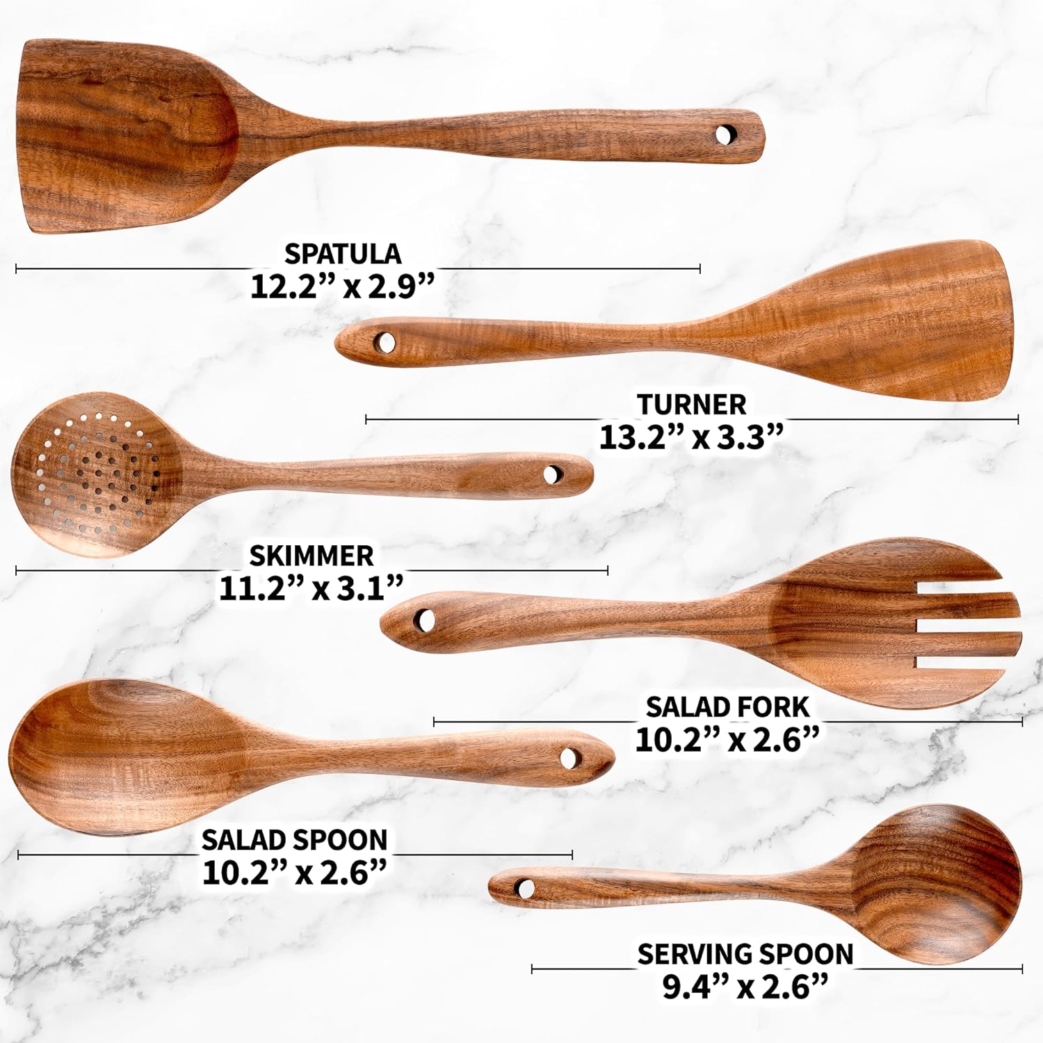 Zulay Kitchen Premium Wooden Utensils for Cooking - 6Pc Set Non - Stick Soft Comfortable Grip Wooden Cooking Utensils - Smooth Finish Teak Wooden Spoons - Amazing Gadgets Outlet