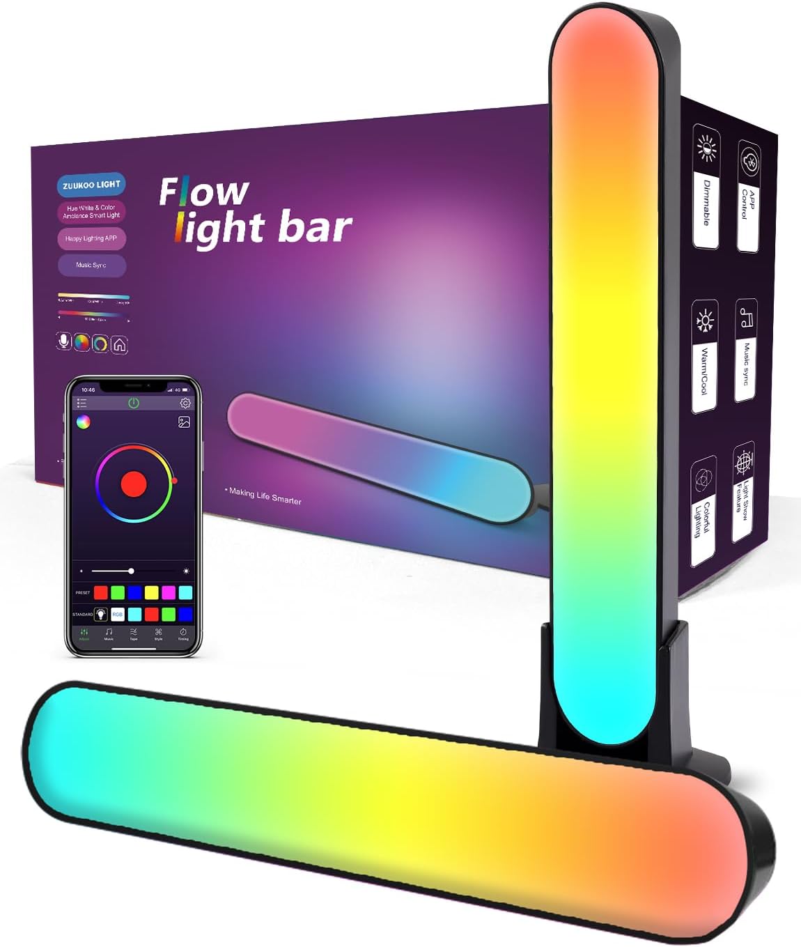 ZUUKOO LIGHT Smart Flow Light Bar, RGB Smart LED Lamp with Multiple Lighting Effects and Music Modes, 10W LED TV Backlights, Mood Light, Ambient Lighting for Gaming, Movies, PC, TV - Amazing Gadgets Outlet