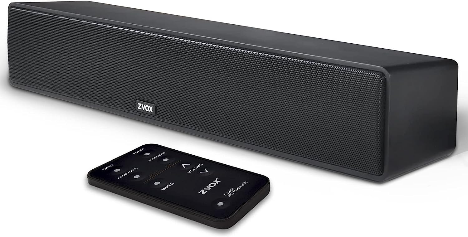 ZVOX Dialogue Clarifying Sound Bar with Patented Hearing Technology, Twelve Levels of Voice Boost - 30 - Day Home Trial - AccuVoice AV157 TV Speaker (Black) - Amazing Gadgets Outlet