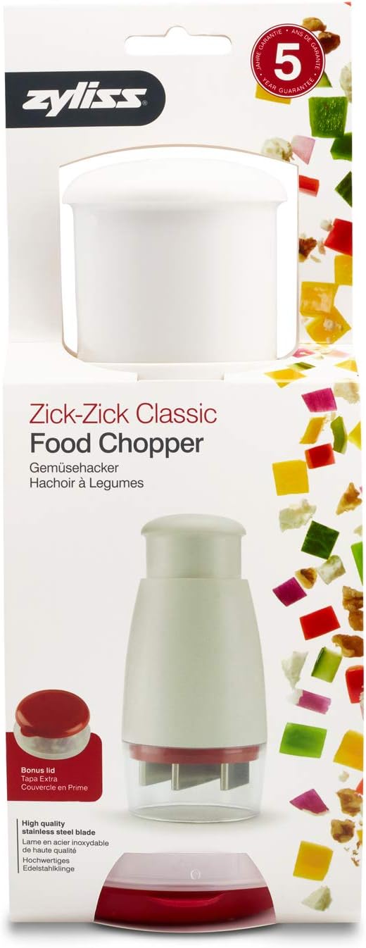 Zyliss Zick - Zick Classic Food Chopper, Manual Vegetable Chopper/Food Slicer/Hand Chopper/Onion Chopper, Plastic/Stainless Steel, White, Dishwasher Safe - Amazing Gadgets Outlet